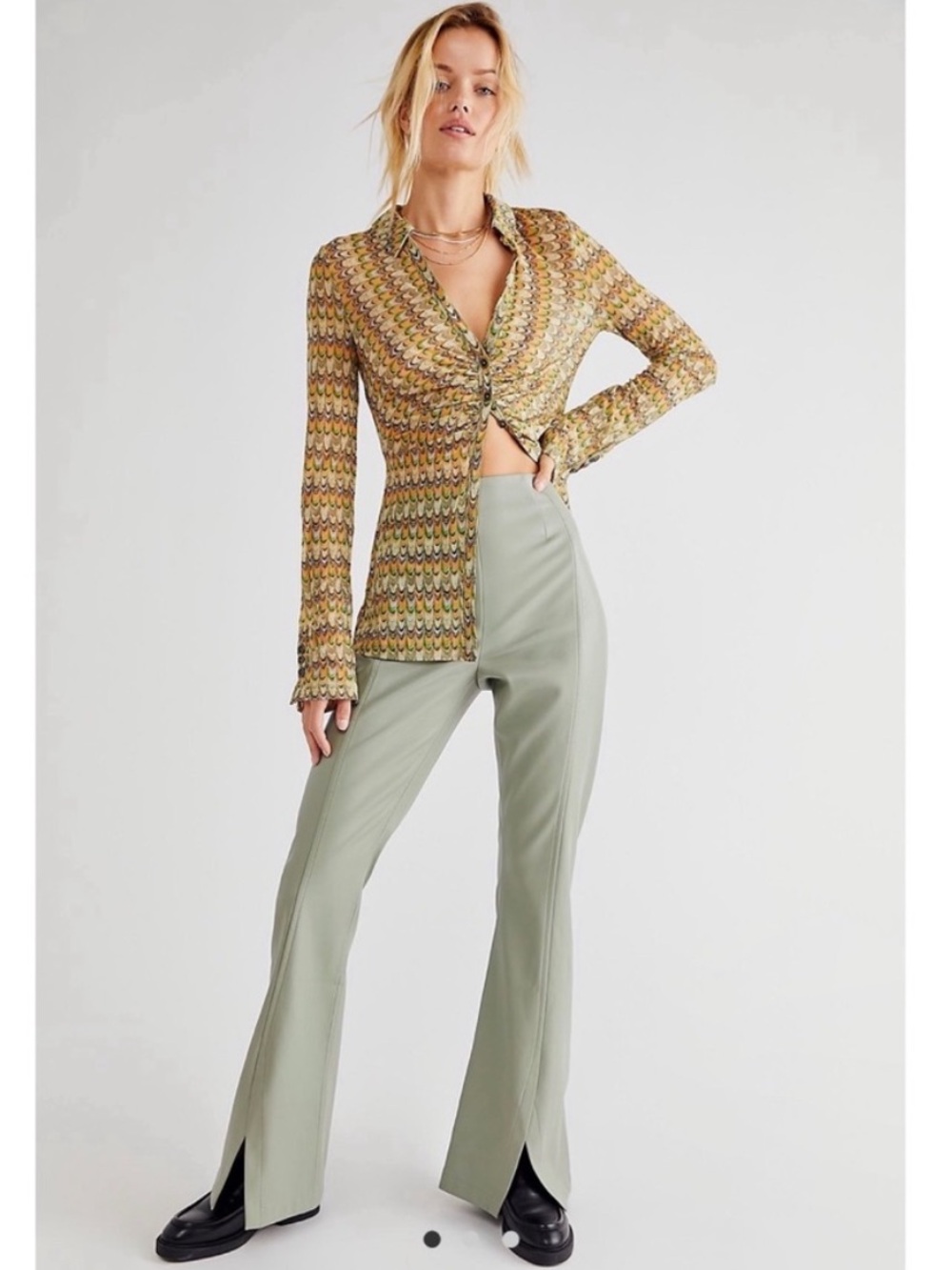 Free People Green Vegan Leather Pants